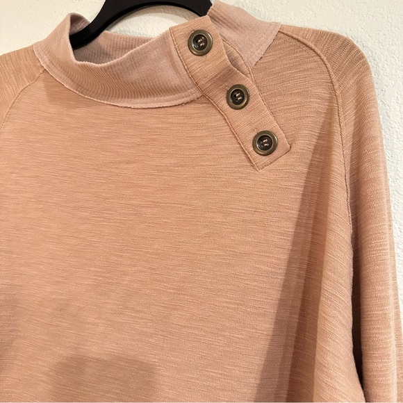 THML Mock Neck Peach Sweater with Button Detail, Size Small - Picture 3 of 7